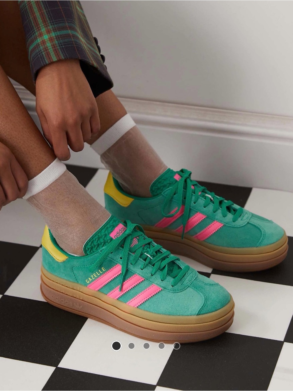 NWT Adidas Gazelle Bold Athletic Shoes in Court Green/Lucid Pink/Pure Sulfur